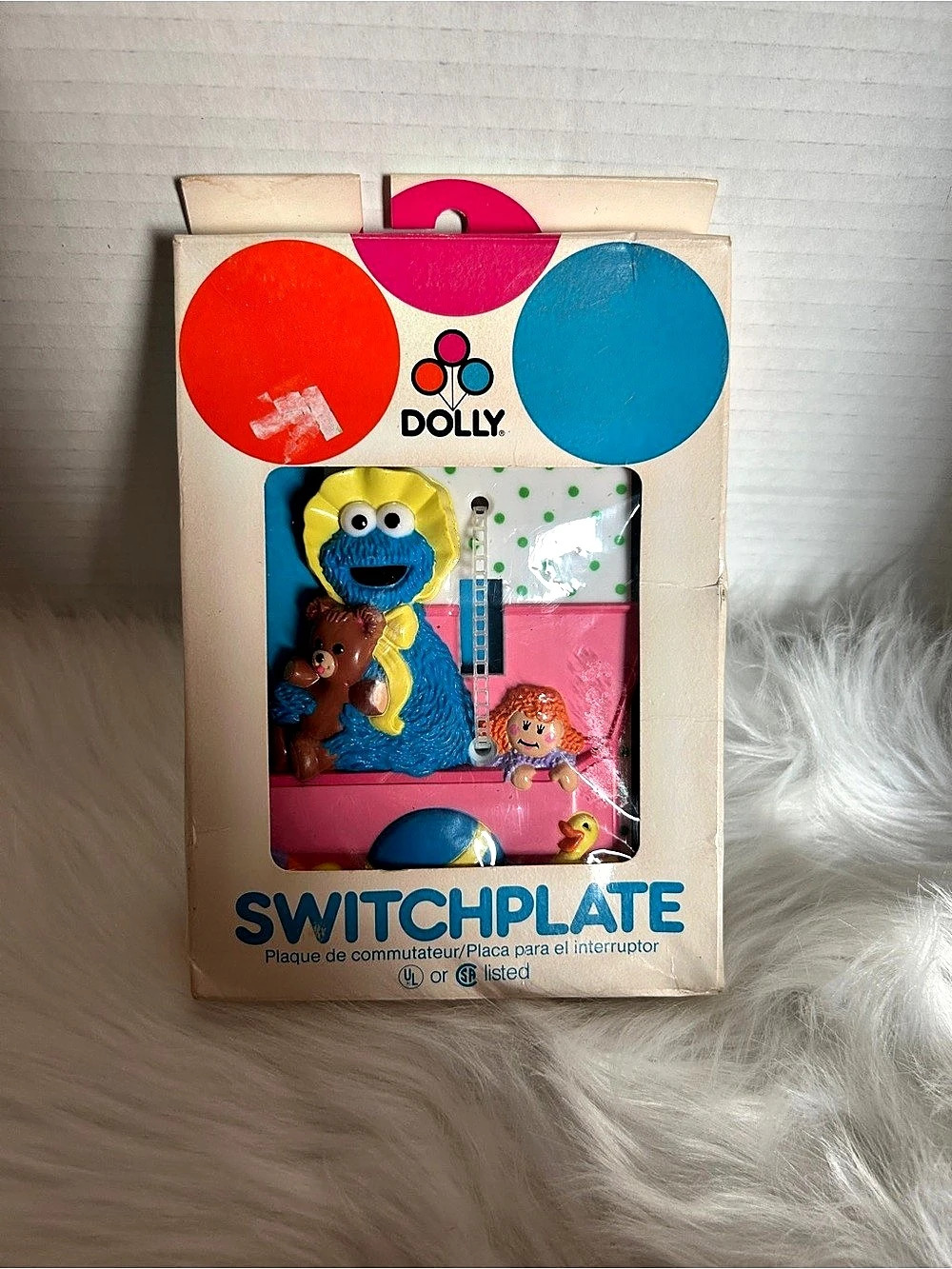 Vintage Sesame Street Cookie Monster Switchplate Color Block Decor Blue & Pink L